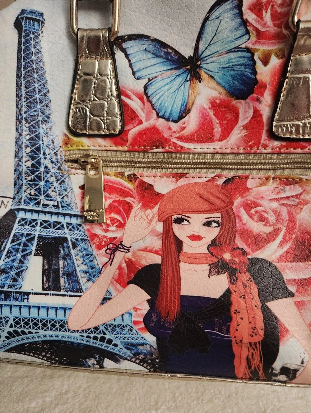 Floral Eiffel Graphic Satchel - Multicolor